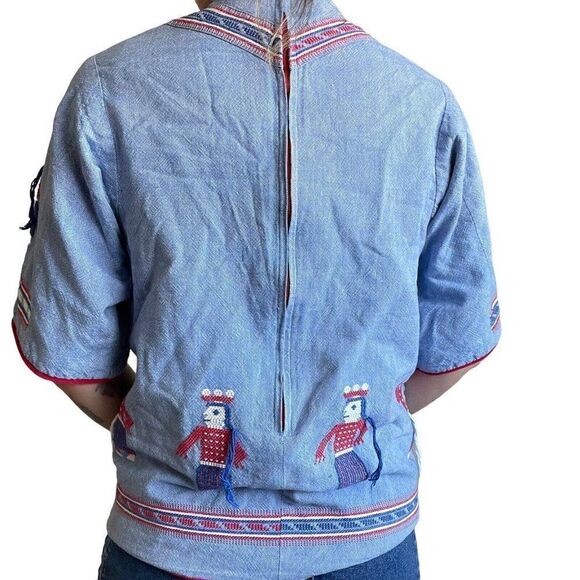 Vintage The Ranch Boutique Handwoven In Guatemala Denim Embroidered Boho Tunic S - Picture 3 of 9